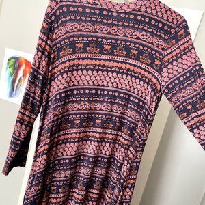 Women's Blue and Pink Bohemian Patterned Dress